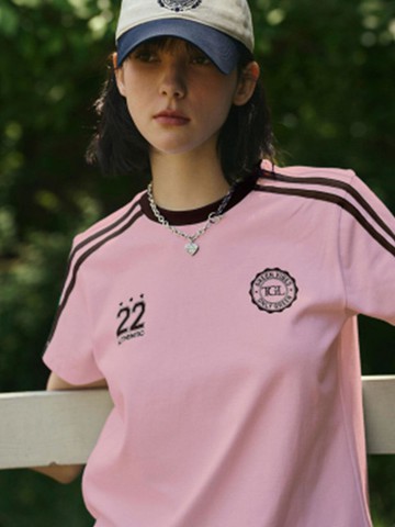 Soccer Football Double Tape Short Sleeve T-Shirt [WHITE GREEN/WHITE BLACK/PINK/LIGHT PINK/LIGHT BLUE/BLACK WHITE]