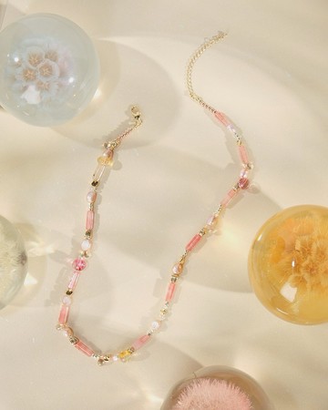 櫻粹淡水珍珠天然石鎖骨鏈