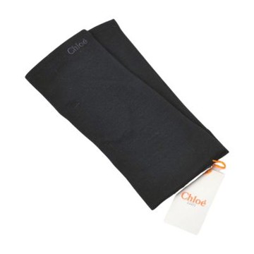 Chloe 品牌字母LOGO圖騰刺繡造型羊毛露指手套(黑色)