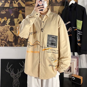 美式復古塗鴉設計感襯衫男