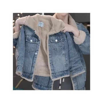 女童牛仔加絨外套秋冬款2024新款洋氣小女孩寶寶韓版衣服兒童冬裝