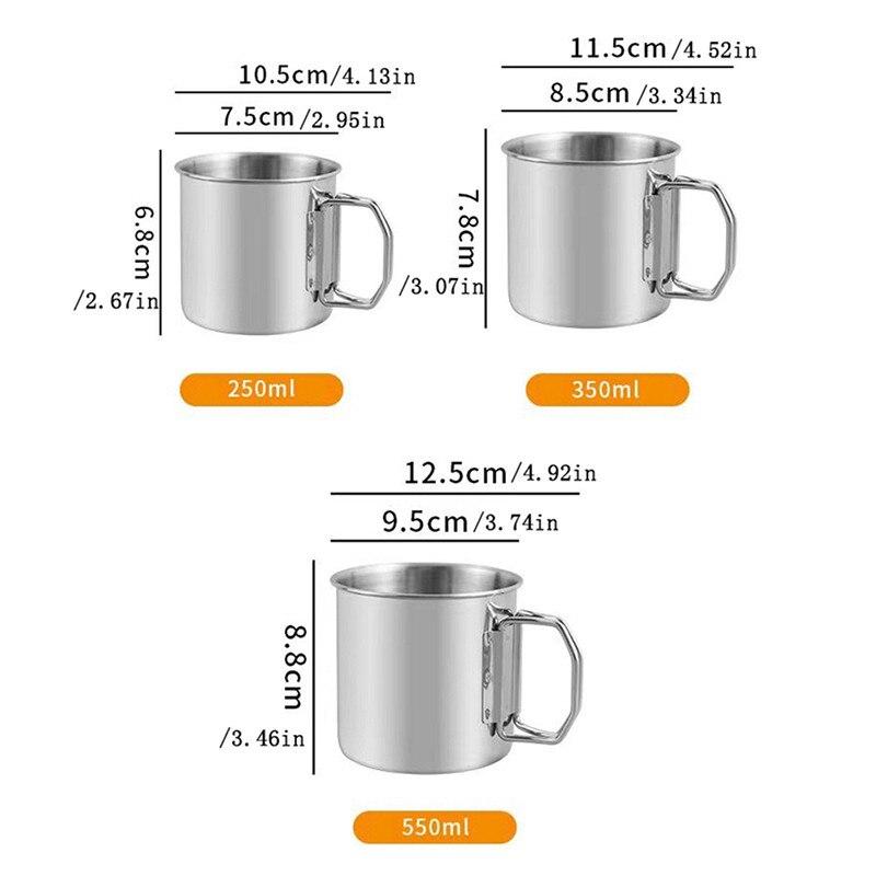 キャンプ,ピクニック,ハイキング用の折りたたみ式ハンドル付きステンレス製ウォーターボトル,250 350 550ml,304