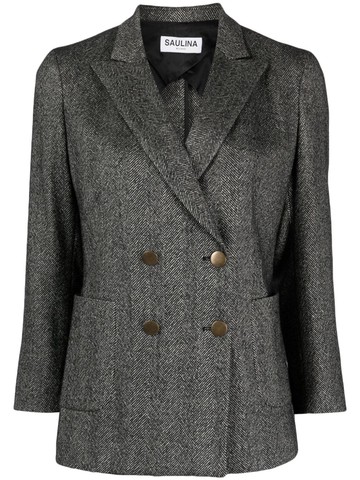 SAULINA - double-breasted herringbone-pattern blazer - women - Wool/Polyamide/other fibers/Cupro - 44 - Black