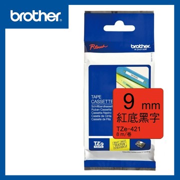 Brother  TZe-421 護貝標籤帶 9mm 紅底黑字