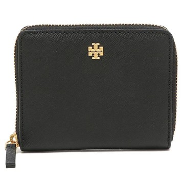 【TORY BURCH】素面防刮皮革拉鍊短夾-黑