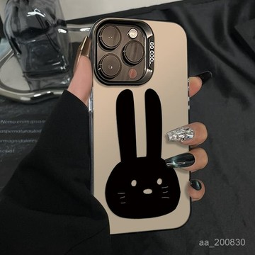 黑色兔子適用蘋果iPhone 16 11 12 13 14 15 XR XS pro max 硬殼 手機殼 保護殼