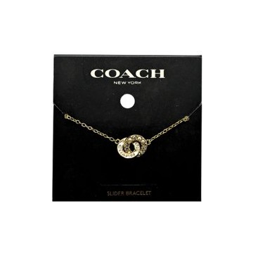 COACH珍珠水鑽雙環綴飾金色滑扣細手鍊