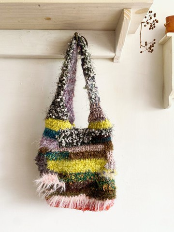 【好日手作】Handmade。手工韓國線材編織混色配色毛毛扁包手提包