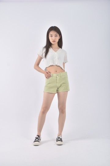(XL) uniqlo高腰丹寧牛仔質感棉質綠色短褲
