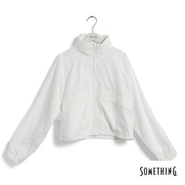 SOMETHING 女裝 可收帽輕薄風衣外套-白色