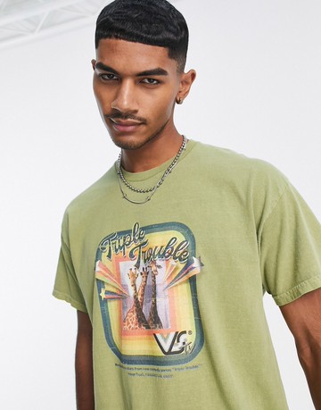 Vintage Supply safari triple trouble print t-shirt in green-Yellow