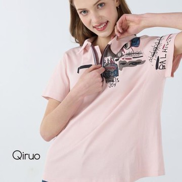 【Qiruo 奇若】春夏專櫃粉紅短袖上衣7032A 有領設計