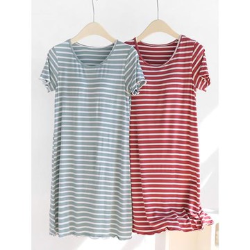 莫代爾帶胸墊睡裙女短袖夏薄款免文胸孕婦睡衣寬松家居服連衣裙