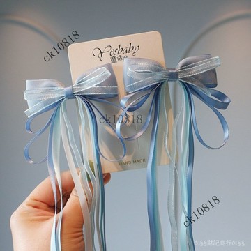 ✨可開發票#漢服髮夾兒童頭飾小女孩超僊古風蝴蝶結飄帶對夾國風公主髮飾頭花#免運費