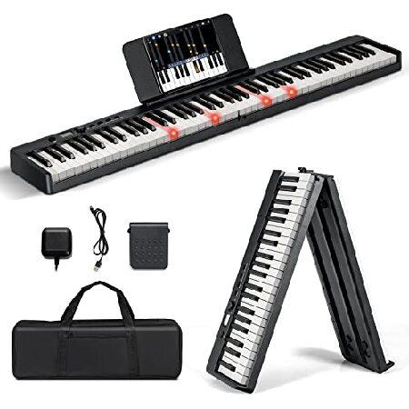 Costzon 88-Key Foldable Digital Piano Keyboard, Full Size Semi-Weighted Keyboard, Portable Electric Piano w Lighted Keys, Support USB MIDI, 並行輸入品