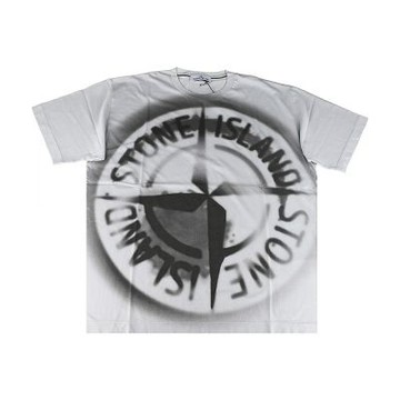 Stone Island 石頭島 羅盤針印花LOGO純棉暈染短袖T恤(男款/灰)