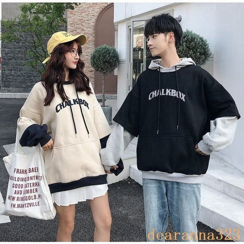 パーカーメンズレディースカップルペアルックお揃いトレーナー重ね着風プレゼントスウェット春秋男女兼用おしゃれプレゼントギフト 通販 Lineポイント最大0 5 Get Lineショッピング