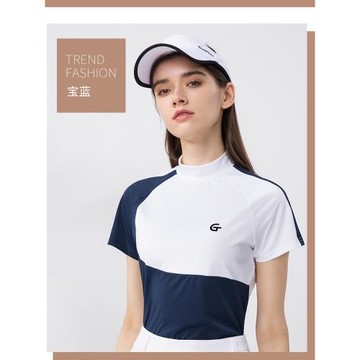 Golfist高爾夫短袖女士T恤夏運動彈力速干GOLF拼色韓版女上衣黑色
