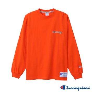 Champion 官方直營-純棉AS 拱型LOGO印花寬版長袖TEE-男(橘色)