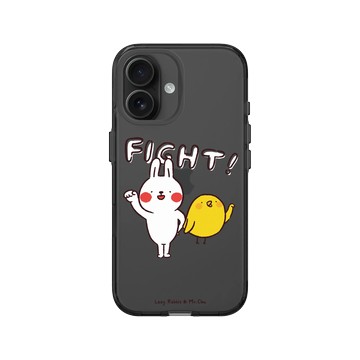 iPhone 16 Clear (相機按鈕) 酷墨灰 - 懶散兔與啾先生 Lazy Rabbit and Mr.Chu - 一起加油