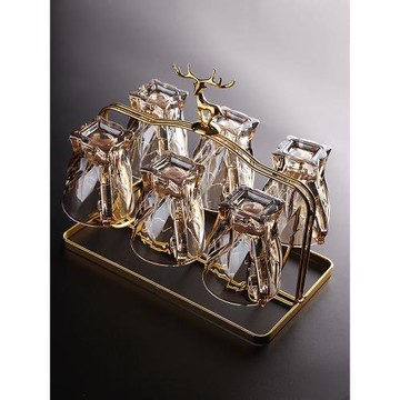 創意帶把手玻璃杯子家用來客招待喝水耐熱泡茶杯咖啡杯茶具托盤