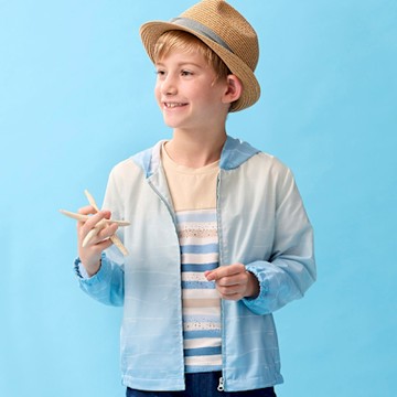 PIPPY海洋水波紋漸層抗UV連帽外套 藍綠-145