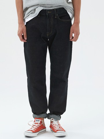 男裝 素色直筒牛仔褲-深藍色