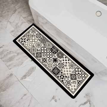 波蘭復古花磚珪藻土軟式地墊【花磚爵士黑-45*120】 珪藻土地墊 速乾 吸水 廚房 軟式地墊 浴室地墊 軟地墊 浴室 矽藻土地墊 柔軟