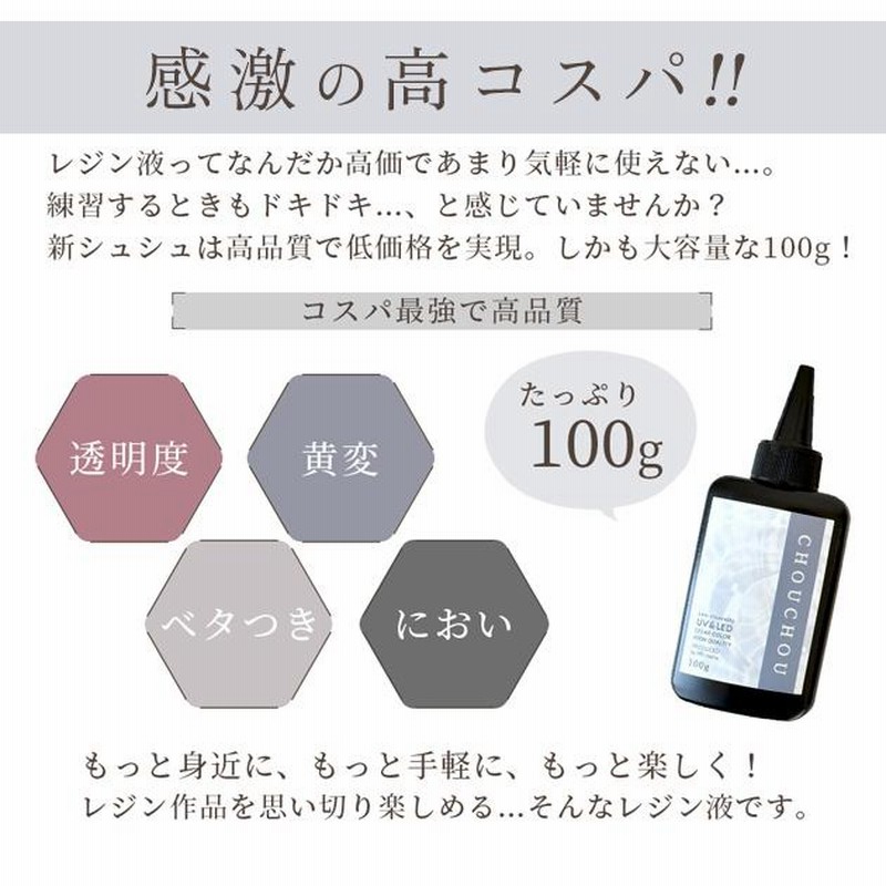 レジン液 レジン UV LED 大容量 100g 安い 透明 高粘度 中粘度