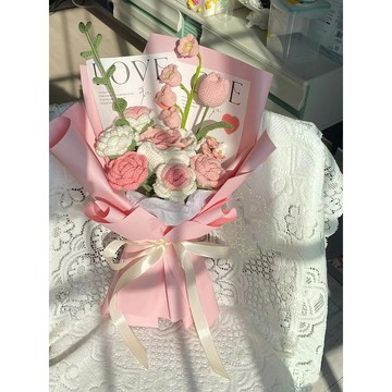 免運💯情人節創意花束編織diy材料包毛綫鈎針玫瑰鬱金香鈴蘭仿真花女友diy毛綫編織/毛綫材料包/手工/手作編織 FARG