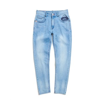 江戶勝 日系 男裝 富士口袋窄管牛仔褲(拔淺藍) #褲子