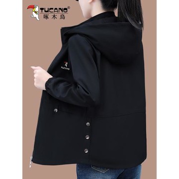 啄木鳥黑色外套女款秋季2025新款女士短款風衣洋氣媽媽休閑上衣