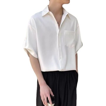 男士夏季兩件套冰絲短袖襯衫 搭配褲套裝 時尚穿搭