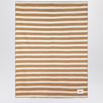 Ivory and beige striped wool blanket 130x180