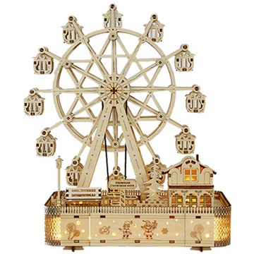 木製3D立體拼圖 DIY音樂盒 摩天輪小夜燈  1組  183件  單色