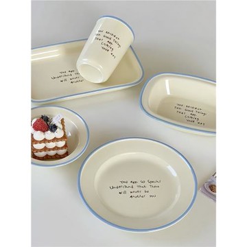 2025新款英倫風酸奶碗家用陶瓷長方形早餐盤客廳桌面高顏值甜品盤