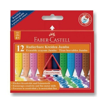 Faber Castell 德國輝柏  握得住可擦拭大三角粗芯蠟筆12色 / 盒  122540｜領券最高折$220