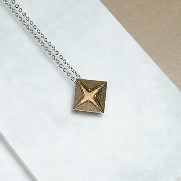 簡約型格3D打印香檳銀色不鏽鋼鑽石形項鏈