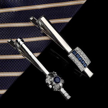 T&Twenties藍色領帶夾 男士鑲嵌水鉆領夾簡約韓版商務職業夾子