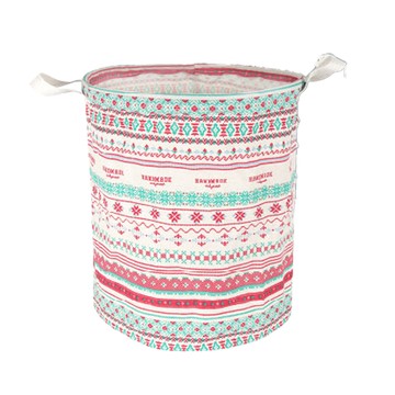 AXIS 艾克思 繽紛棉麻可折疊收納籃 內層防水  圖騰花 米色  直徑34 x 40cm