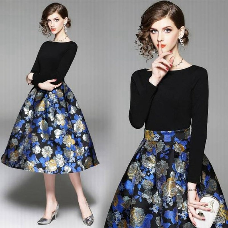 結婚式 パーティドレス 長袖 袖あり S 2l パーティー 花柄 ジャガード織 ワンピース 黒 ブルー 切替 大きいサイズ ミモレ丈 マキシ丈 ロング Yl Md S 通販 Lineポイント最大0 5 Get Lineショッピング