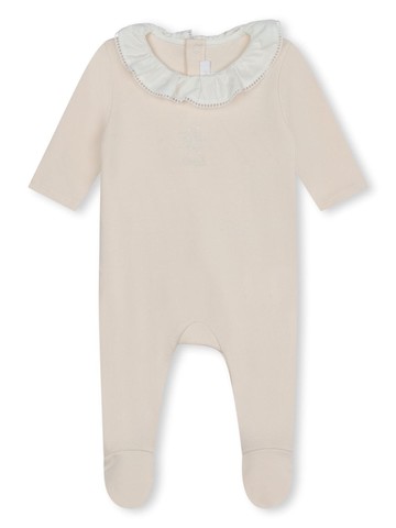 Chloé Kids - logo-embroidered ruffled pyjamas - kids - Organic Cotton - 1 - Neutrals