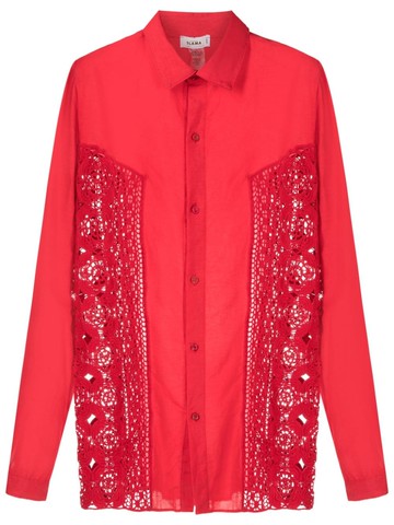 Amir Slama - crochet-panel long-sleeved shirt - men - Viscose/Linen/Flax - P - Red