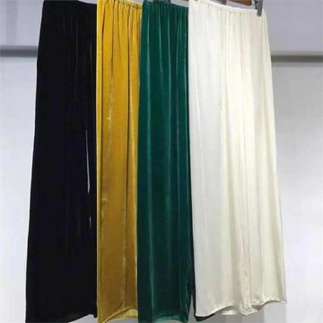 gao級感真絲絲絨闊腿休閑褲 新款松緊高腰長腿純色時尚百搭長褲女