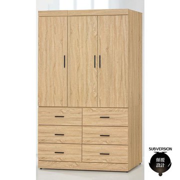【顛覆設計】娜思4x7尺三門六抽衣櫥(原橡色)