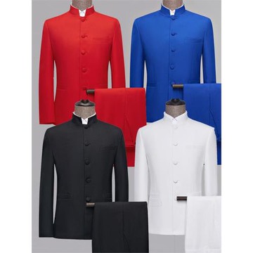 民國學生五四青年裝中國風立領中山裝男士修身婚禮伴郎唐裝演出服