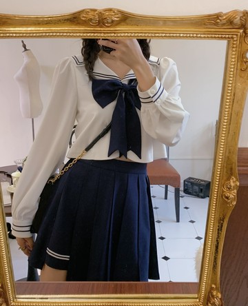 acaine學院風套裝2020新款秋季長袖海軍領襯衫百褶裙水手服jk制服