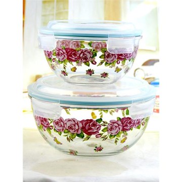 韓國上班族玻璃飯盒微波爐冰箱專用保鮮碗家用便當帶蓋圓形收納碗