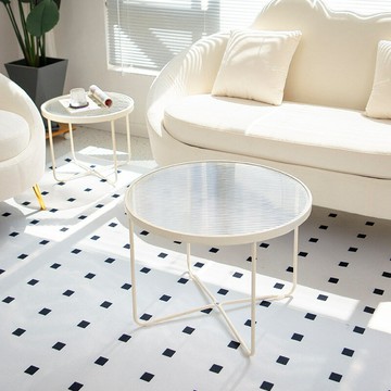 ??快速出貨?? 公司貨 現代簡約客廳圓形家用邊幾網紅奶茶玻璃休閑可愛風奶油小茶幾