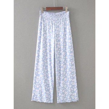 外貿闊腿~女春牛奶絲莫代爾薄款高腰寬松大碼家居休閑加肥長睡褲